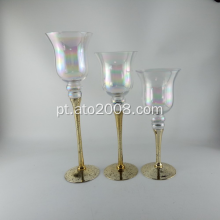 Conjunto de 3 velas de vidro dourado
